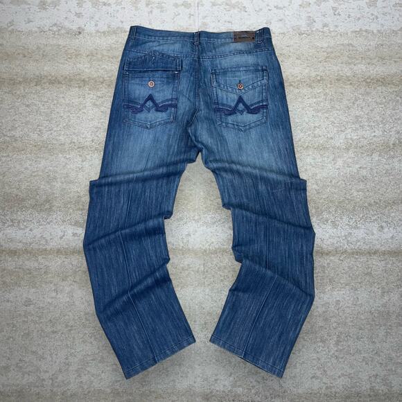 Vintage Skater Wide Leg Jeans Koman Medium Wash Baggy Denim Rap Style Art Y2K - Picture 1 of 5
